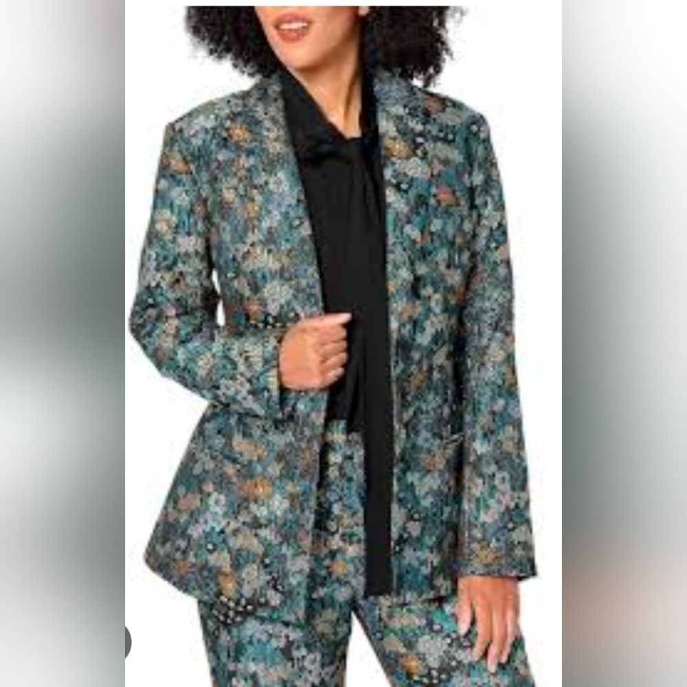 Stacy London Floral Brocade Blazer Teal Multi 16 - Picture 6 of 6